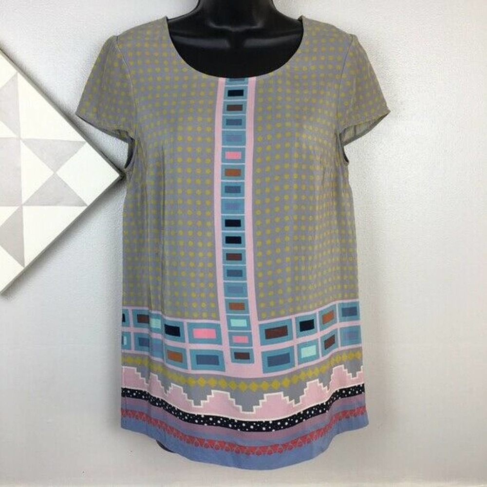 Heyhoe Anthropologie Silk Blouse Ikat Print Size 8